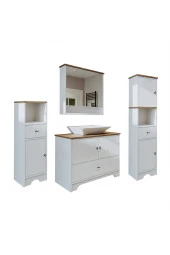 ROOMART Lavabolu Mat Beyaz Mdf 100 Cm Çekmeceli Banyo Dolabı + Aynalı Üst Dolabı + 2 adet Boy Dolabı - 7