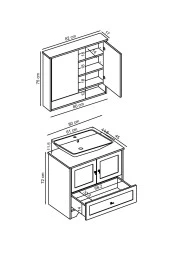 ROOMART Lavabolu Mat Beyaz Mdf 80 Cm Çekmeceli Banyo Dolabı + Aynalı Üst Dolabı thumbnail 2