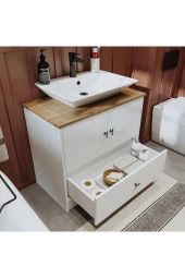 ROOMART Lavabolu Mat Beyaz Mdf 80 Cm Çekmeceli Banyo Dolabı + Aynalı Üst Dolabı thumbnail 4