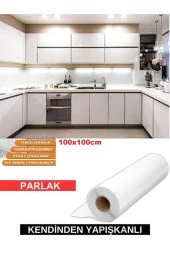 Renkli Duvarlar Parlak Beyaz 100x100cm Yapışkanlı Folyo Mutfak Dolap Ve Mobilya Kaplama Folyosu - 1