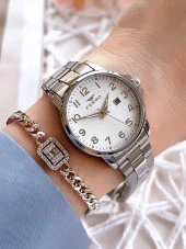 Ferro Gümüş Renk Takvimli Renk Kararmaz Renk Atmaz 3 Atm  Özel Tasarım Kadın Kol Saati EFL21393A thumbnail 1