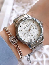 Ferro Gümüş Renk Takvimli Renk Kararmaz Renk Atmaz 3 Atm  Özel Tasarım Kadın Kol Saati EFL2112A thumbnail 1