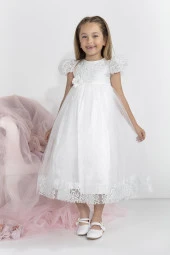 Minimony 5-9 Yaş Karpuz Kol Kız Çocuk Elbise Bayramlık Mezuniyet Balo Abiye Gelinlik 5001 - 1