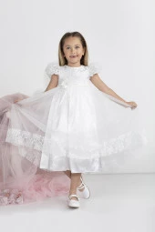 Minimony 5-9 Yaş Karpuz Kol Kız Çocuk Elbise Bayramlık Mezuniyet Balo Abiye Gelinlik 5001 - 2