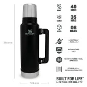 Stanley Klasik Vakumlu Paslanmaz Çelik Termos 1.4 LT The Legendary Classic Bottle 1.4L - Matte Black Pebble - 4