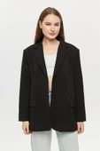 Siyah Oversize Dokuma Blazer Ceket - 9
