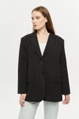 Siyah Oversize Dokuma Blazer Ceket - 5