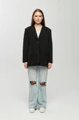 Siyah Oversize Dokuma Blazer Ceket - 1