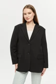 Siyah Oversize Dokuma Blazer Ceket - 2