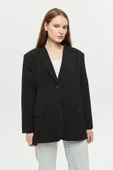 Siyah Oversize Dokuma Blazer Ceket - 4