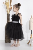 Minimony 1-5 Yaş Wednesday Dress Parti Kostümü Black Swan Katlı Tül Detay Kız Bebek Çocuk Siyah Abiye Elbise 2020 thumbnail 3