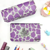 Simli Işıltılı inek Kalem Kutusu Vegan Deri Kalemkutu Üç Bölmeli Kalemlik - Mor thumbnail 2