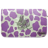 Simli Işıltılı inek Kalem Kutusu Vegan Deri Kalemkutu Üç Bölmeli Kalemlik - Mor thumbnail 3