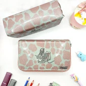 Simli Işıltılı inek Kalem Kutusu Vegan Deri Kalemkutu Üç Bölmeli Kalemlik - Nude (Pudra) thumbnail 2