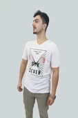 Erkek Seven V Yaka Beyaz Tişört - 2