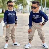 MODAVALS GÖMLEK YAKA SWEATSHIRT VE GABARDİN KARGO PANTOLON ERKEK ÇOCUK KOMBİN - 11