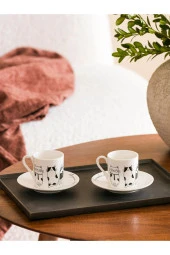 Porselen Kedi Desenli 2 Kişilik Kahve Fincan Takımı 90 Ml Beyaz - 2
