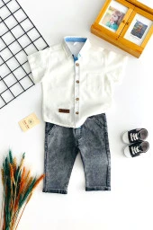 Neşeli Bebekler Kısa Kolu Gömlek Uzun Kot Pantolon Takım Siyah - 1