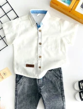 Neşeli Bebekler Kısa Kolu Gömlek Uzun Kot Pantolon Takım Siyah - 2