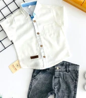 Neşeli Bebekler Kısa Kolu Gömlek Uzun Kot Pantolon Takım Siyah - 4