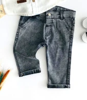 Neşeli Bebekler Kısa Kolu Gömlek Uzun Kot Pantolon Takım Siyah - 5