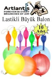 Lastikli Balon Zıpzıp 10 Adet İpli Balon Lateks Büyük Balon Punch Panç Renkli Balon - 1