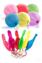 Lastikli Balon Zıpzıp 10 Adet İpli Balon Lateks Büyük Balon Punch Panç Renkli Balon - 2
