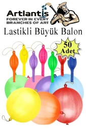 Lastikli Balon Zıpzıp 50 Adet İpli Balon Lateks Büyük Balon Punch Panç Renkli Balon - 1