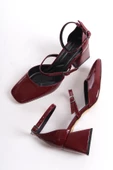 Sigva Mary Jane Yazlık Bordo Rugan Kalın Topuklu Bantlı Ayakkabı thumbnail 1