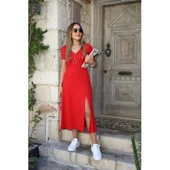 Lucky Life Kısa Kollu V Yaka Maxi Boy Elbise - 3