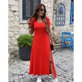 Lucky Life Kısa Kollu V Yaka Maxi Boy Elbise - 2