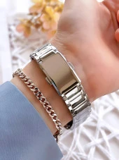 Ferro Gümüş Renk Kararmaz Renk Atmaz 3 Atm Su Geçirmez Özel Tasarım Kadın Kol Saati EFL21077A thumbnail 3