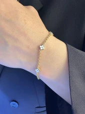 Üç Beyaz Yoncalı İtalyan Özel Zincir Günlük Stil Altın Bileklik thumbnail 3