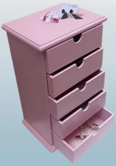 Hobi 90381 Şifonyer Takı Makyaj Kutusu 5Çekmece Parlak Pembe Lake Boya ElYapı - 2