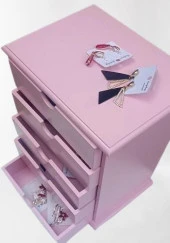Hobi 90381 Şifonyer Takı Makyaj Kutusu 5Çekmece Parlak Pembe Lake Boya ElYapı - 3