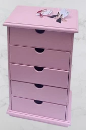 Hobi 90381 Şifonyer Takı Makyaj Kutusu 5Çekmece Parlak Pembe Lake Boya ElYapı - 4