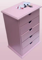 Hobi 90381 Şifonyer Takı Makyaj Kutusu 5Çekmece Parlak Pembe Lake Boya ElYapı - 5