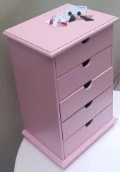 Hobi 90381 Şifonyer Takı Makyaj Kutusu 5Çekmece Parlak Pembe Lake Boya ElYapı - 7