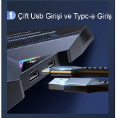 TechTic 8 Fanlı 18-11İnç RGB Işıklı Notebook Laptop Soğutucu Fan Sessiz LCD Pro Stand Çift USB 1 Type-c Giriş - 3