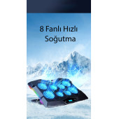 TechTic 8 Fanlı 18-11İnç RGB Işıklı Notebook Laptop Soğutucu Fan Sessiz LCD Pro Stand Çift USB 1 Type-c Giriş - 4