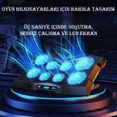 TechTic 8 Fanlı 18-11İnç RGB Işıklı Notebook Laptop Soğutucu Fan Sessiz LCD Pro Stand Çift USB 1 Type-c Giriş - 8