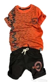 Erkek Çocuk Bal Peteği Desen ve Design Baskılı Vermilion Şortlu Takım - 1