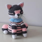 Amigurumi Örgü Oyuncak Kedi Gri Pembe - 3