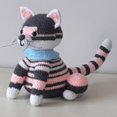 Amigurumi Örgü Oyuncak Kedi Gri Pembe - 4