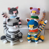 Amigurumi Örgü Oyuncak Kedi Gri Pembe - 5