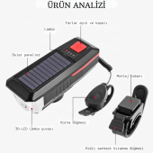 TechTic Güneş Enerejili Bisiklet Feneri Korna Su Geçirmez Solar Scooter Işık Şarj Edilebilir Ön Far (Mavi) - 6