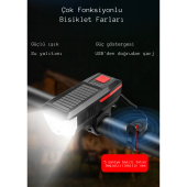 TechTic Güneş Enerejili Bisiklet Feneri Korna Su Geçirmez Solar Scooter Işık Şarj Edilebilir Ön Far (Mavi) - 8
