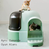 TechTic Star Tüneli Çekmeceli Kedi Tuvaleti Kürek Hediyeli Kedi Kum Kabı Yeşil - 5
