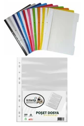 10 Renk Telli Dosya ve 100 Adet Poşet Dosya 1 Paket 10 lu Telli Dosya Poşet Dosya Okul Büro Ofis - 1