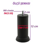 8 Adet Metal Destek Ayağı 12 Cm Siyah Mobilya Kanepe Baza Koltuk Ayakları Metrik 8 Civatalı İnce Diş thumbnail 3